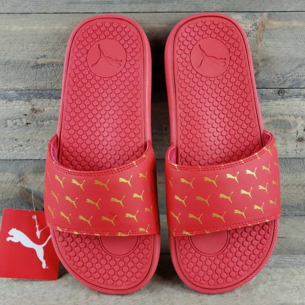 Puma Cool Cat Bold 2 Slides Sandals Red Gold
